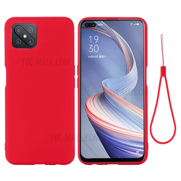 Liquid Silicone Cell Phone Cover with Strap for OPPO A92s - Black-Cellmalls