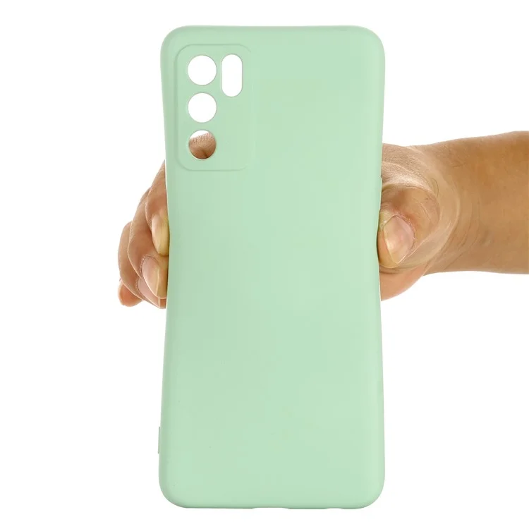 Microfiber Liner Shockproof Precise Cutout Solid Color Liquid Silicone Phone Case with Handy Strap for Oppo A16/A16S (Global) - Green-Cellmalls