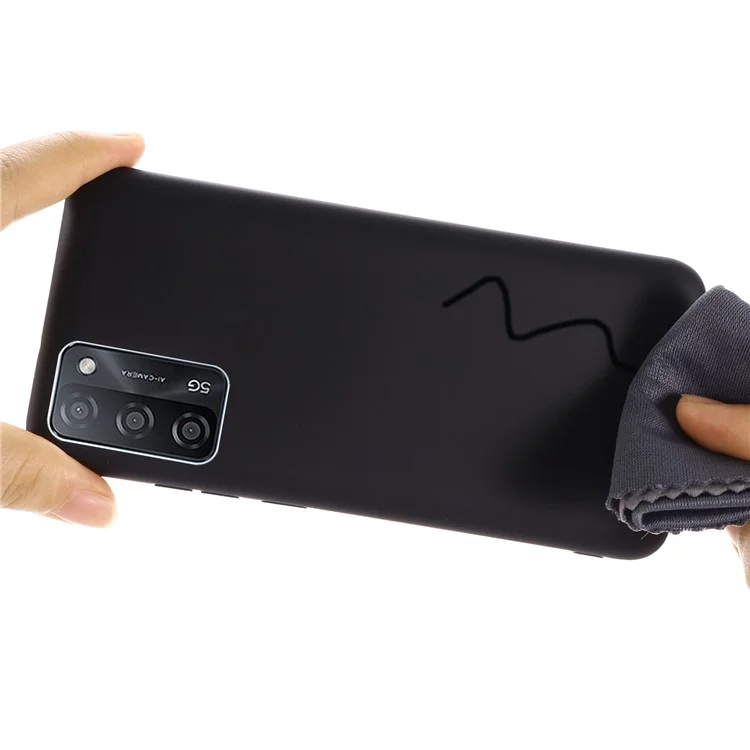 For Oppo A55 5G / A54 4G Liquid Silicone Case Shockproof Protective Phone Cover with Strap - Black-Cellmalls