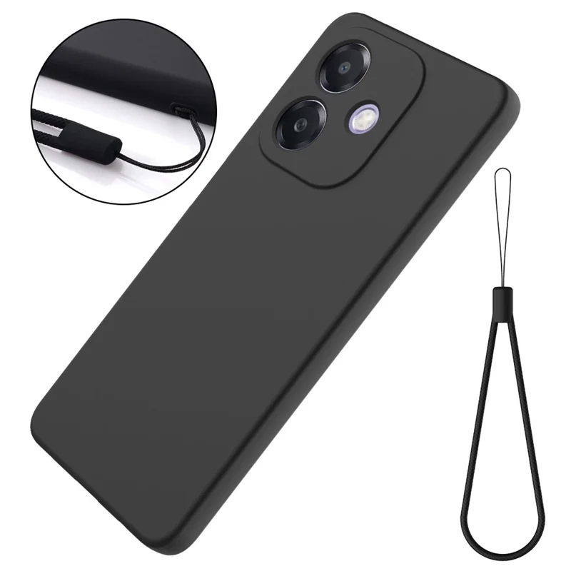 For Oppo A5i 4G Liquid Silicone Case Phone Back Cover with Hand Strap - Black-Cellmalls