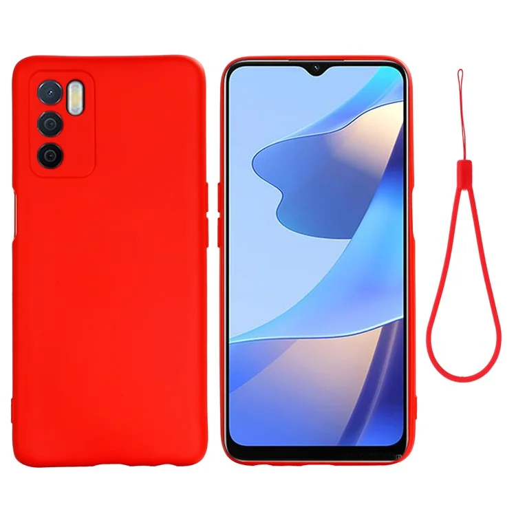 Microfiber Liner Shockproof Precise Cutout Solid Color Liquid Silicone Phone Case with Handy Strap for Oppo A16/A16S (Global) - Green-Cellmalls