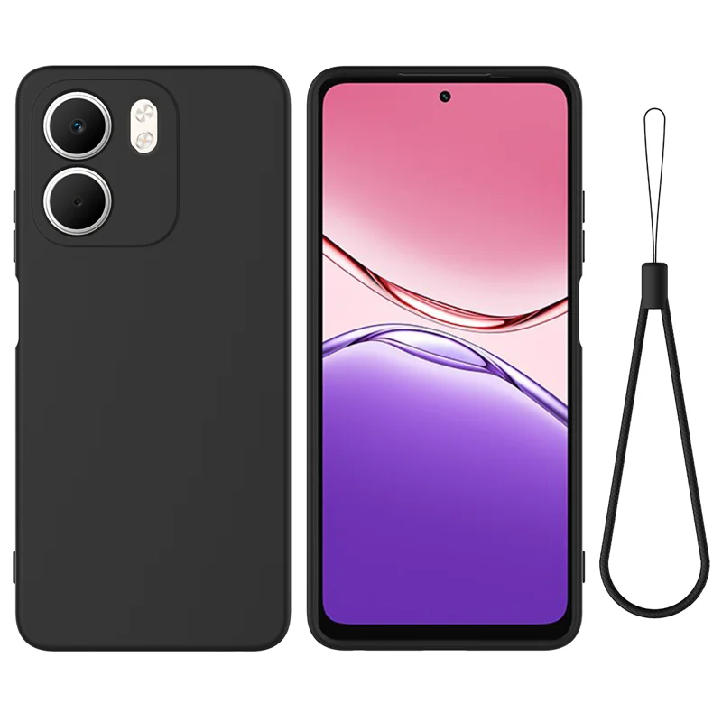 For Oppo A5x 5G / Oppo A5x 4G Liquid Silicone Case Phone Back Cover with Hand Strap - Black-Cellmalls