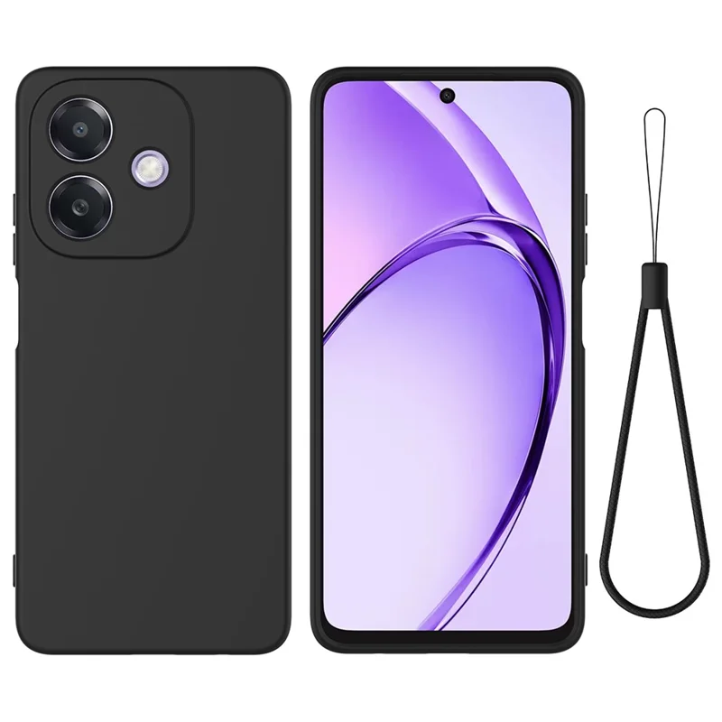 For Oppo A5i 4G Liquid Silicone Case Phone Back Cover with Hand Strap - Black-Cellmalls