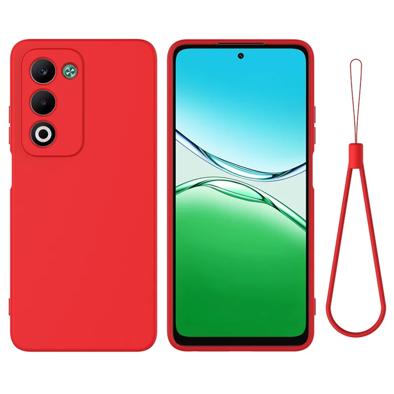 For Oppo A5i Pro 4G  /  A5m 4G Liquid Silicone Case Phone Back Cover with Hand Strap - Red-Cellmalls