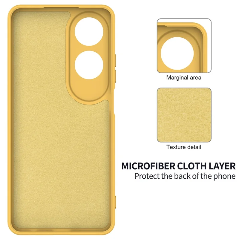 For Oppo A60 4G Cell Phone Case Liquid Silicone Scratch Resistant Phone Cover with Strap - Yellow-Cellmalls