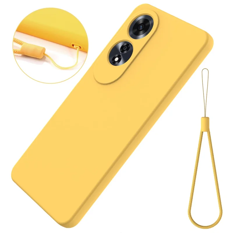 For Oppo A60 4G Cell Phone Case Liquid Silicone Scratch Resistant Phone Cover with Strap - Yellow-Cellmalls