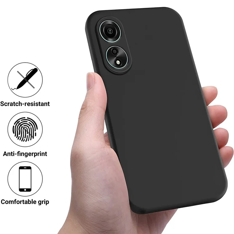 For Oppo A78 4G Liquid Silicone Phone Cover Soft Lining Drop-proof Case with Strap - Black-Cellmalls