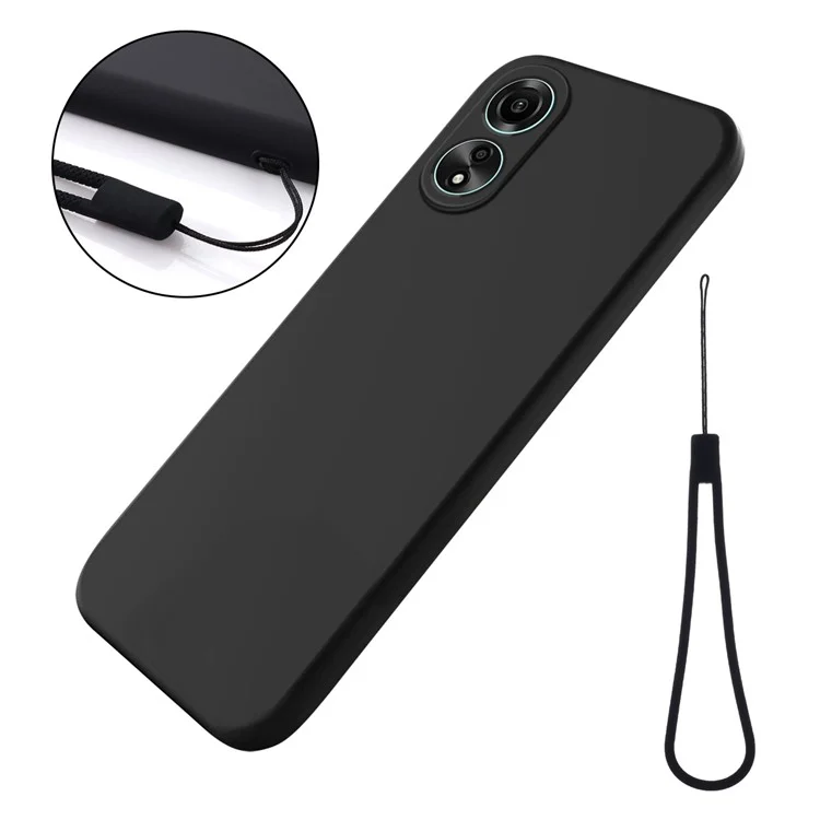 For Oppo A78 4G Liquid Silicone Phone Cover Soft Lining Drop-proof Case with Strap - Black-Cellmalls