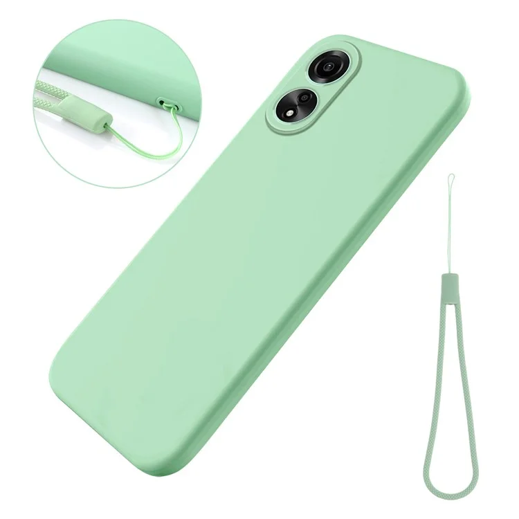 For Oppo A78 4G Liquid Silicone Phone Cover Soft Lining Drop-proof Case with Strap - Black-Cellmalls