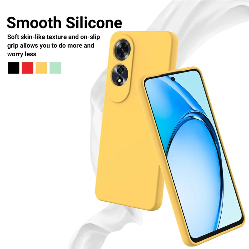 For Oppo A60 4G Cell Phone Case Liquid Silicone Scratch Resistant Phone Cover with Strap - Yellow-Cellmalls