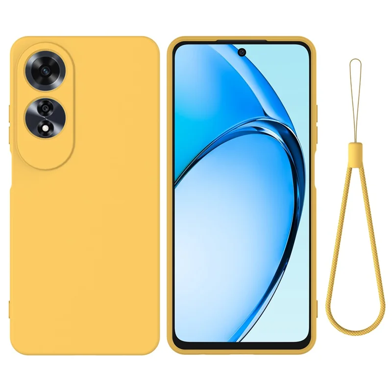For Oppo A60 4G Cell Phone Case Liquid Silicone Scratch Resistant Phone Cover with Strap - Yellow-Cellmalls