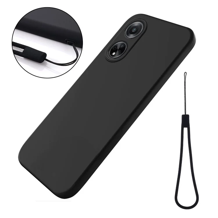 Phone Protection Case for Oppo A98 5G / A1 5G / F23 5G , Soft Lining Liquid Silicone Phone Cover with Strap - Black-Cellmalls