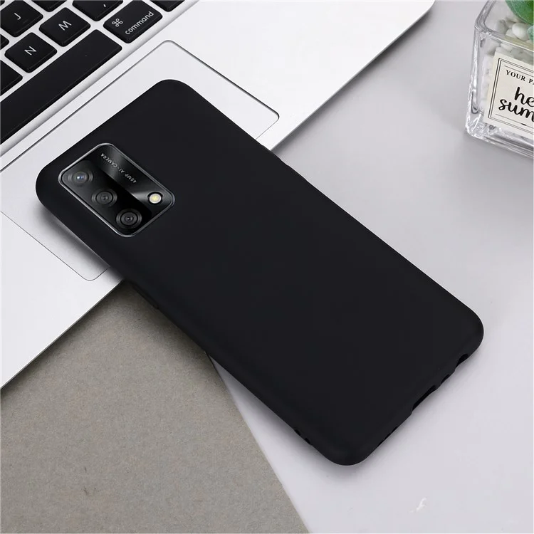 Flexible Liquid Silicone Multiple Color Phone Protective Shell with Strap for Oppo F19/A74 4G - Black-Cellmalls