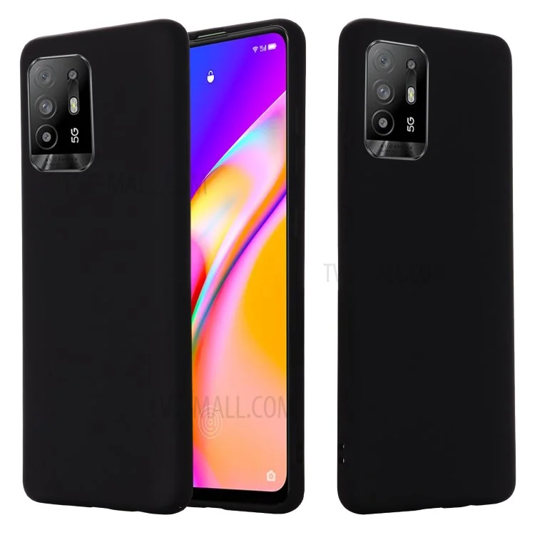 For Oppo F19 Pro+ 5G Soft Liquid Silicone Phone Case Anti-Scratch Phone Cover with Strap - Black-Cellmalls