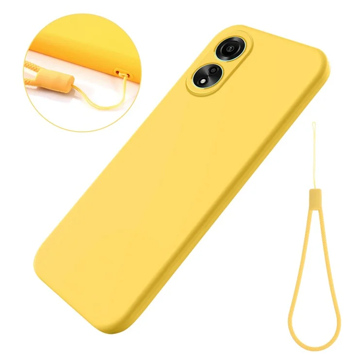 For Oppo A78 4G Liquid Silicone Phone Cover Soft Lining Drop-proof Case with Strap - Black-Cellmalls