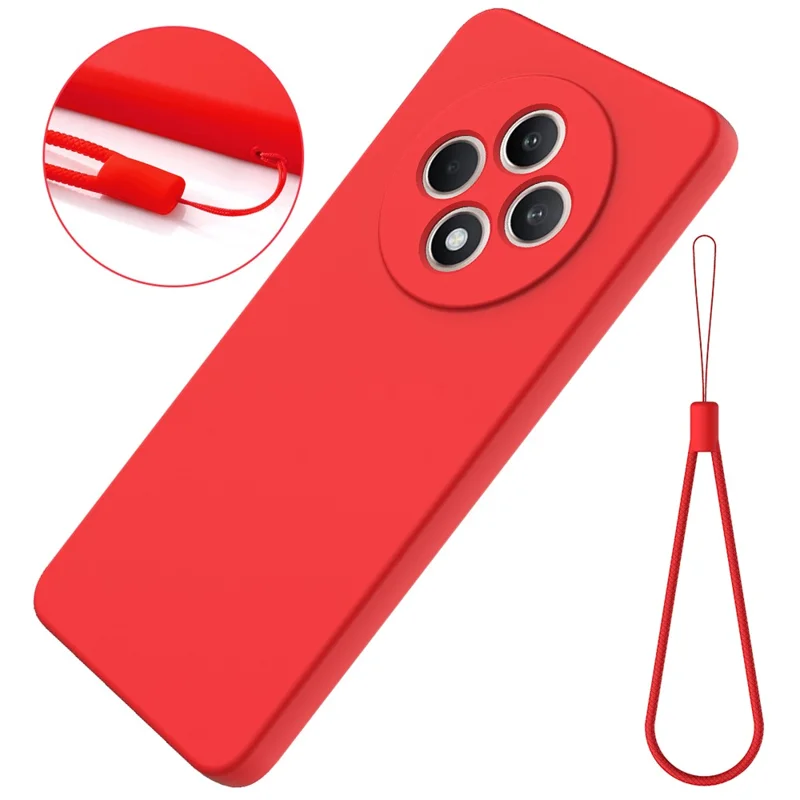 For Oppo Reno12 FS 5G / Reno12 F 5G / 4G / F27 5G Case Liquid Silicone Anti-Scratch Phone Cover with Hand Strap - Red-Cellmalls