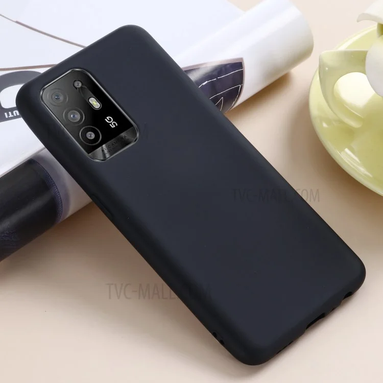 For Oppo F19 Pro+ 5G Soft Liquid Silicone Phone Case Anti-Scratch Phone Cover with Strap - Black-Cellmalls