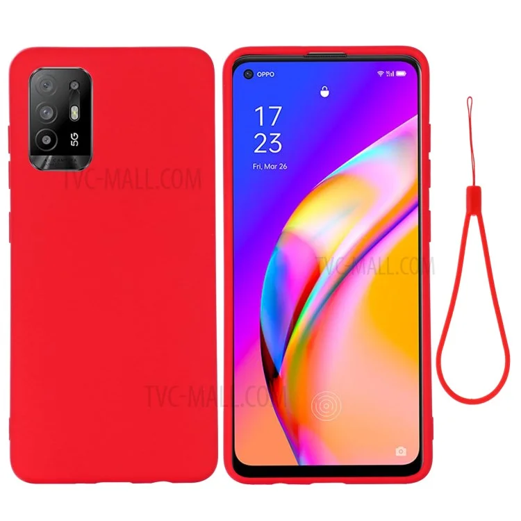 For Oppo F19 Pro+ 5G Soft Liquid Silicone Phone Case Anti-Scratch Phone Cover with Strap - Black-Cellmalls