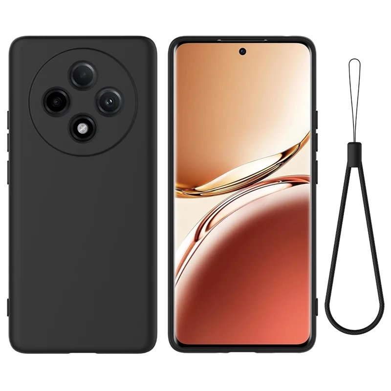 For Oppo F27 Pro 5G / F27 Pro+ 5G Case Liquid Silicone Phone Cover with Wrist Strap - Black-Cellmalls