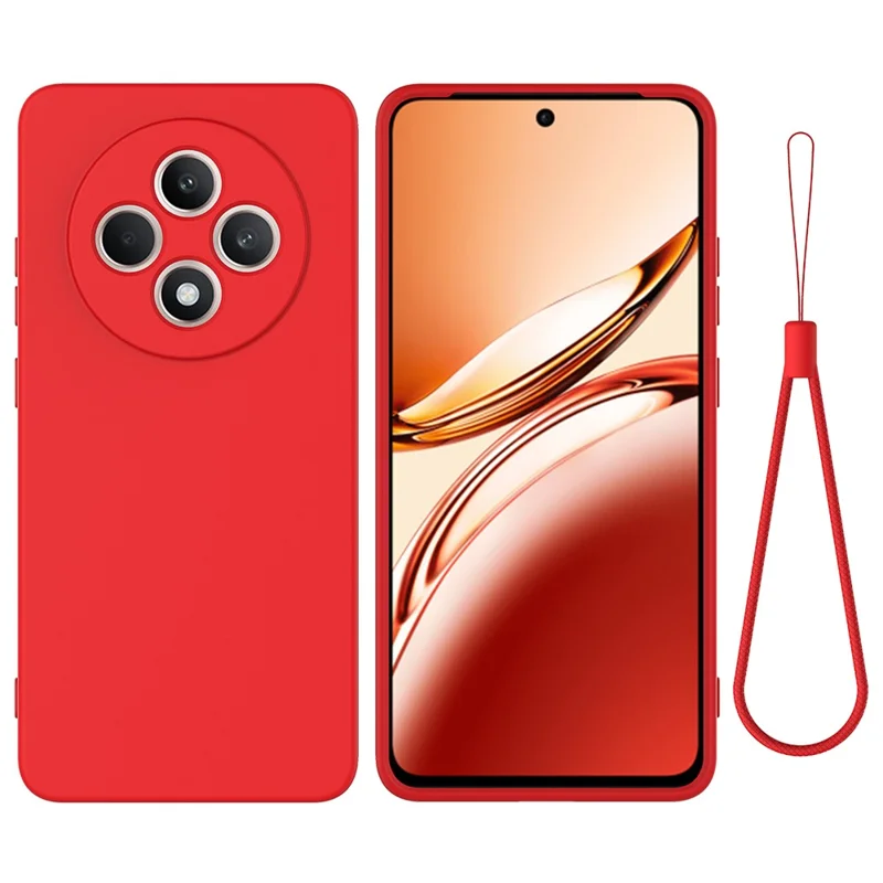 For Oppo Reno12 FS 5G / Reno12 F 5G / 4G / F27 5G Case Liquid Silicone Anti-Scratch Phone Cover with Hand Strap - Red-Cellmalls