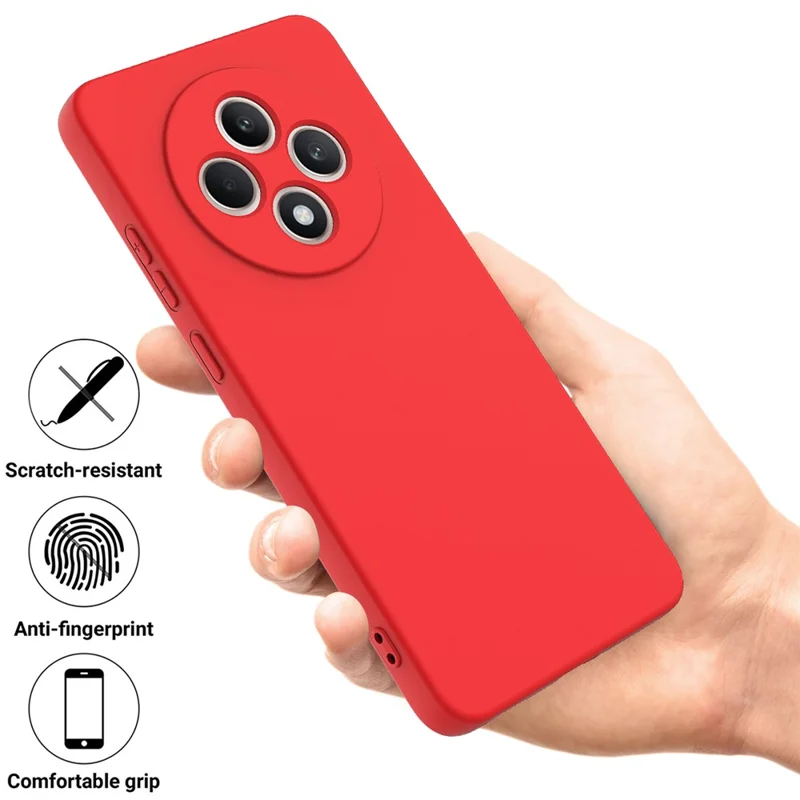 For Oppo Reno12 FS 5G / Reno12 F 5G / 4G / F27 5G Case Liquid Silicone Anti-Scratch Phone Cover with Hand Strap - Red-Cellmalls