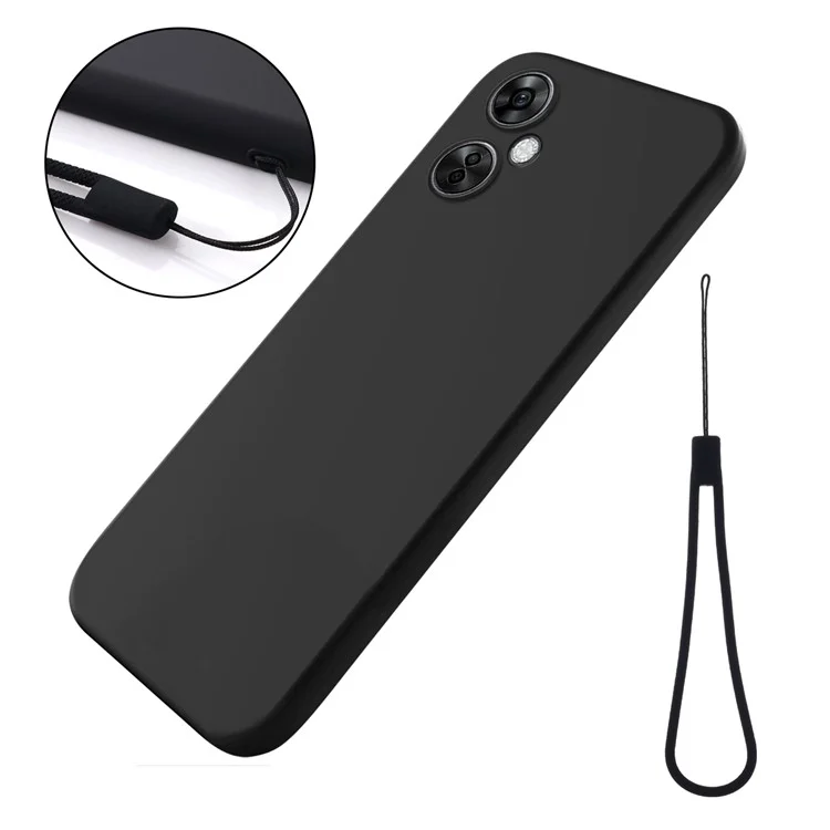 For Oppo K11x 5G Liquid Silicone Anti-drop Phone Case Soft Lining Back Cover with Strap - Black-Cellmalls