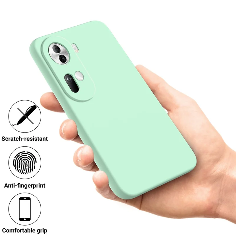 For Oppo Reno11 5G (Global) Liquid Silicone Case Fiber Lining Phone Cover with Strap - Green-Cellmalls