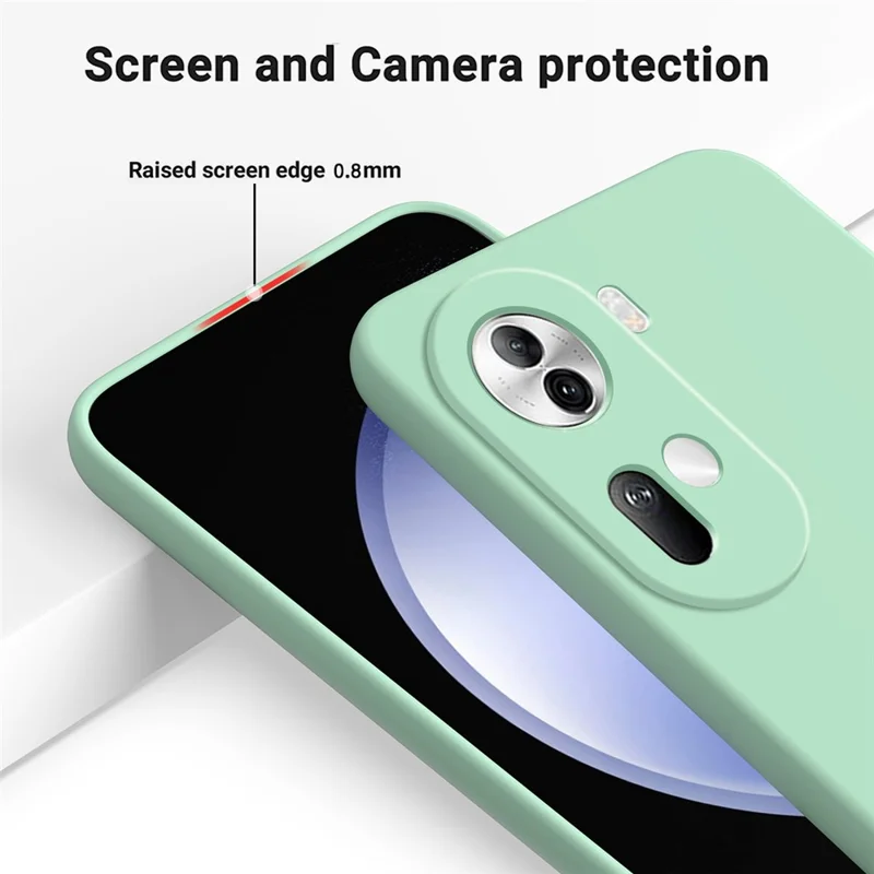 For Oppo Reno11 5G (Global) Liquid Silicone Case Fiber Lining Phone Cover with Strap - Green-Cellmalls