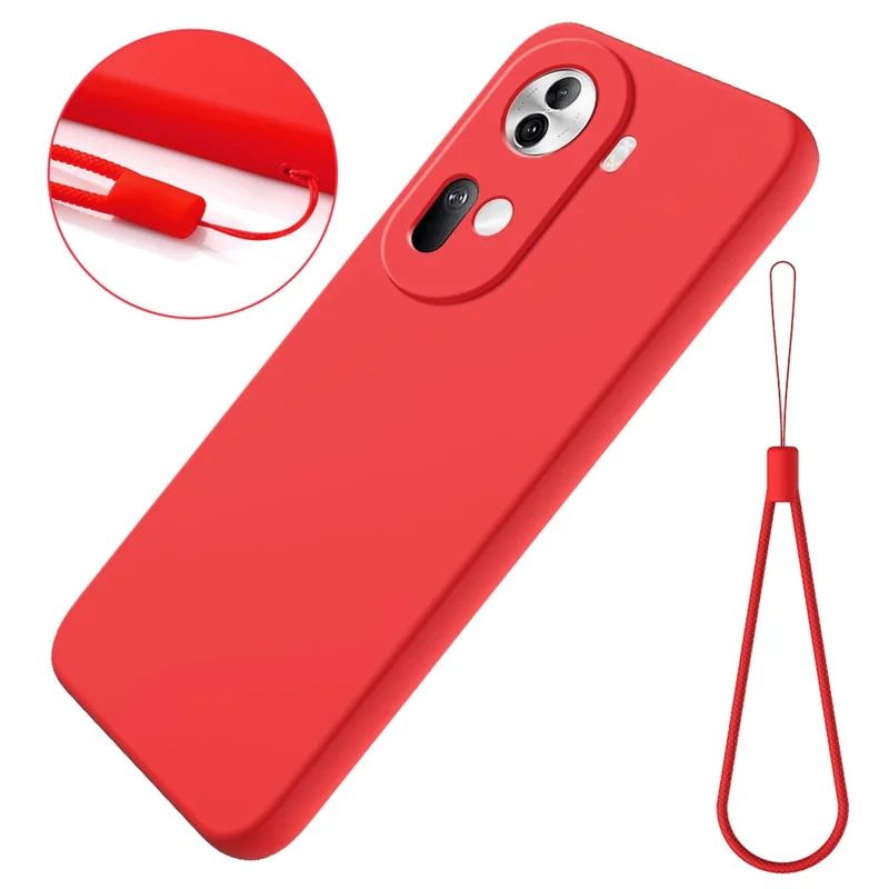 For Oppo Reno11 5G (Global) Liquid Silicone Case Fiber Lining Phone Cover with Strap - Green-Cellmalls
