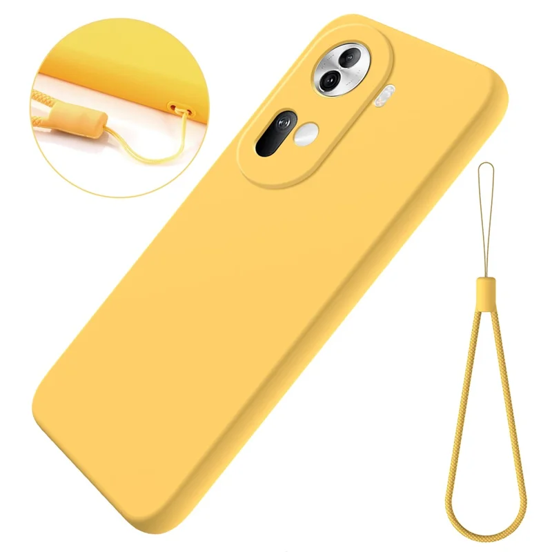 For Oppo Reno11 5G (Global) Liquid Silicone Case Fiber Lining Phone Cover with Strap - Green-Cellmalls