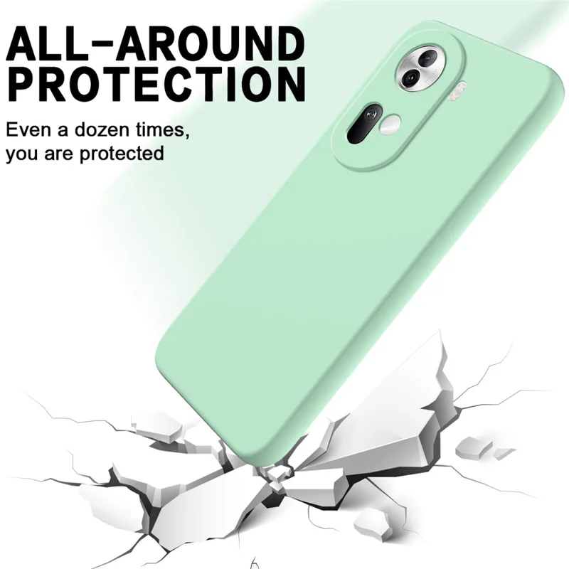 For Oppo Reno11 5G (Global) Liquid Silicone Case Fiber Lining Phone Cover with Strap - Green-Cellmalls