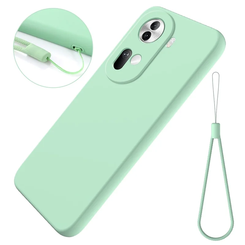 For Oppo Reno11 5G (Global) Liquid Silicone Case Fiber Lining Phone Cover with Strap - Green-Cellmalls