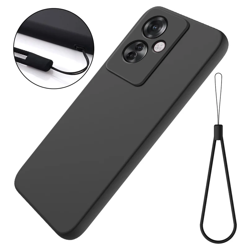 For Oppo Reno11 F 5G / F25 Pro 5G Case Liquid Silicone Mobile Phone Cover with Strap - Black-Cellmalls