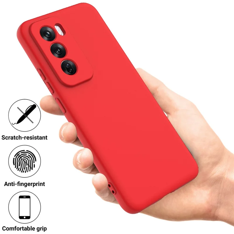 For Oppo Reno12 Pro 5G (Global) Liquid Silicone Case Shockproof Phone Cover with Wrist Strap - Red-Cellmalls