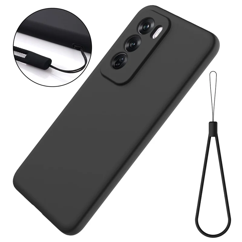 For Oppo Reno12 5G (Global) Protective Case Liquid Silicone Phone Cover with Wrist Strap - Black-Cellmalls