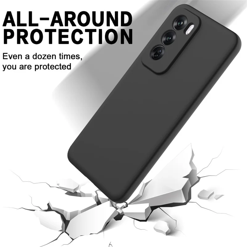 For Oppo Reno12 5G (Global) Protective Case Liquid Silicone Phone Cover with Wrist Strap - Black-Cellmalls