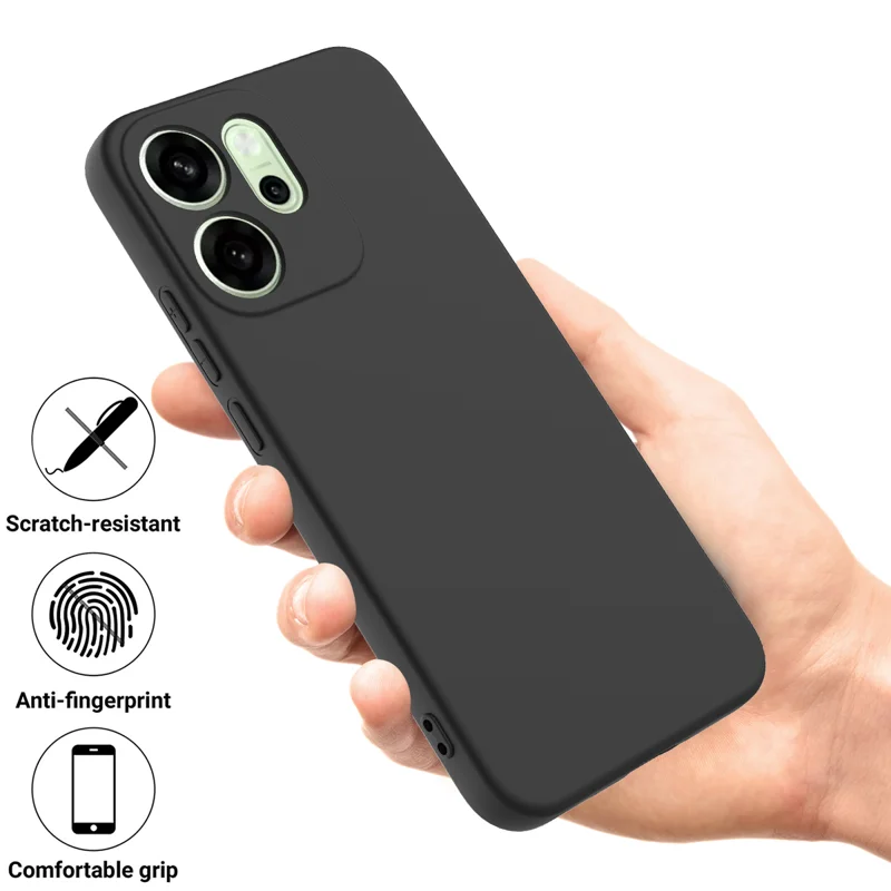 For Oppo Reno14 F 5G Liquid Silicone Case Phone Back Cover with Hand Strap - Black-Cellmalls