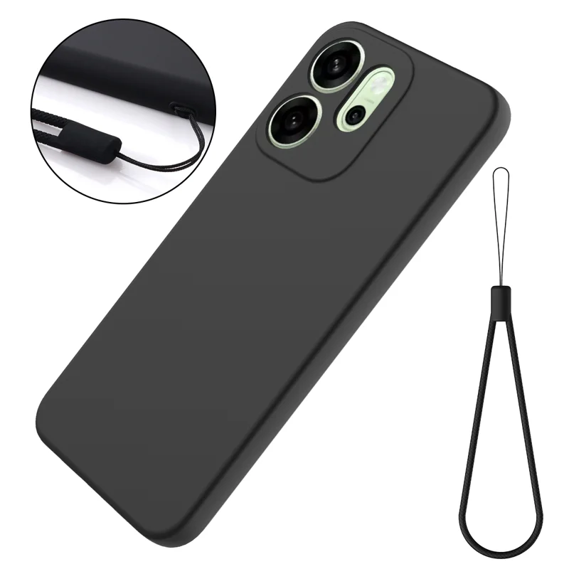 For Oppo Reno14 F 5G Liquid Silicone Case Phone Back Cover with Hand Strap - Black-Cellmalls