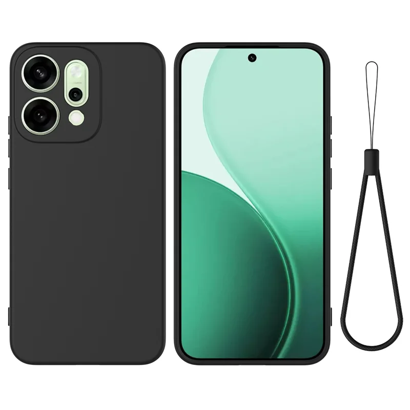 For Oppo Reno14 Pro 5G (China) / Oppo Reno14 Pro 5G (Global) Liquid Silicone Case Phone Back Cover with Hand Strap - Black-Cellmalls