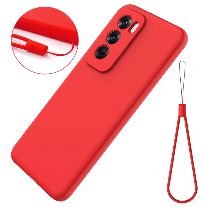 For Oppo Reno12 Pro 5G (Global) Liquid Silicone Case Shockproof Phone Cover with Wrist Strap - Red-Cellmalls