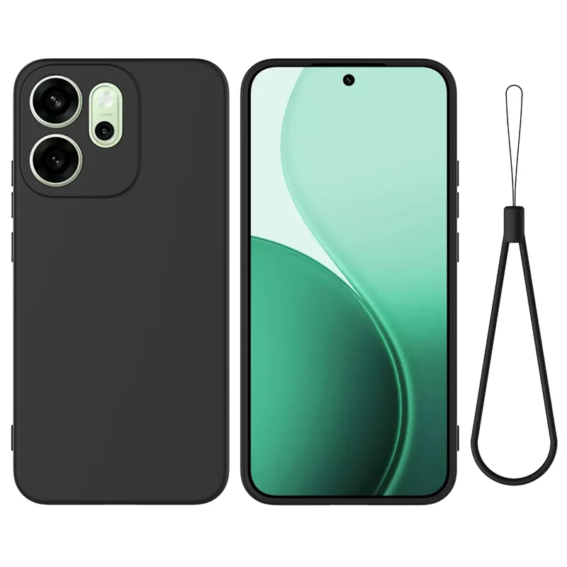 For Oppo Reno14 F 5G Liquid Silicone Case Phone Back Cover with Hand Strap - Black-Cellmalls