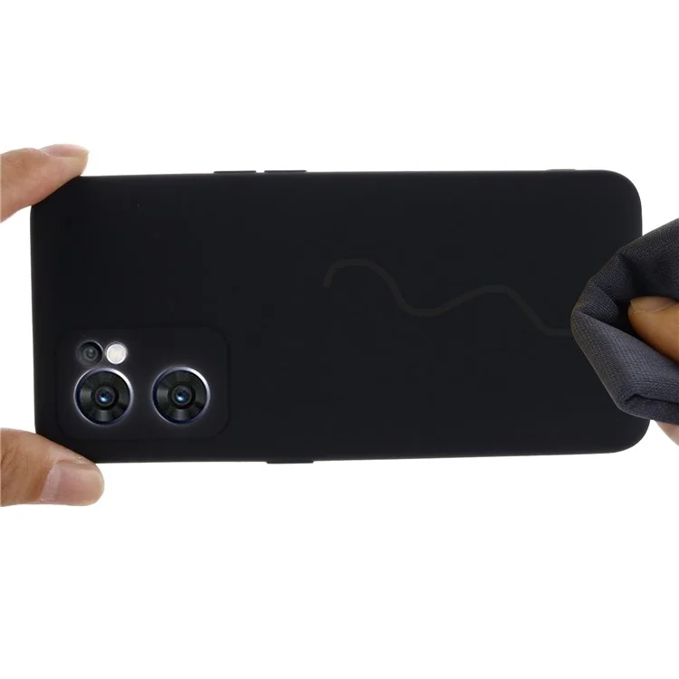 For Oppo Reno7 5G (Global)/Find X5 Lite Soft Liquid Silicone Cover Anti-Scratch Microfiber Lining Camera Protective Case with Strap - Black-Cellmalls