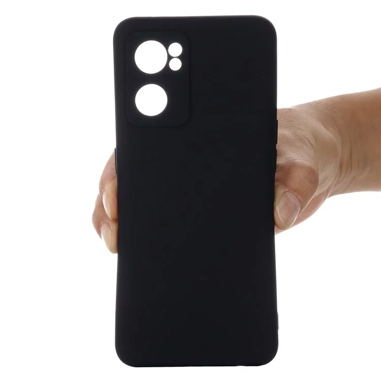 For Oppo Reno7 5G (Global)/Find X5 Lite Soft Liquid Silicone Cover Anti-Scratch Microfiber Lining Camera Protective Case with Strap - Black-Cellmalls