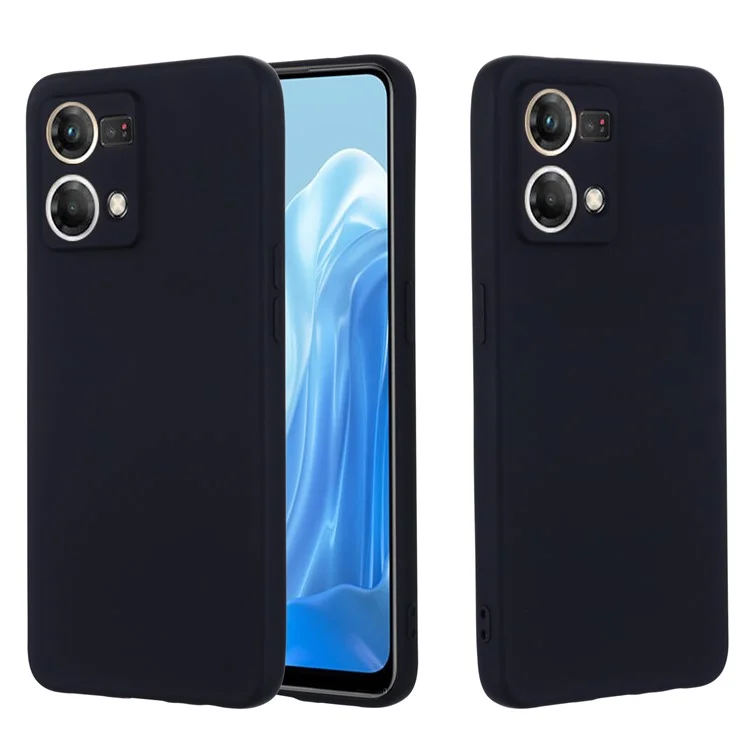 For Oppo Reno8 4G Liquid Silicone Phone Cover Soft Lining Drop-proof Case with Strap - Black-Cellmalls