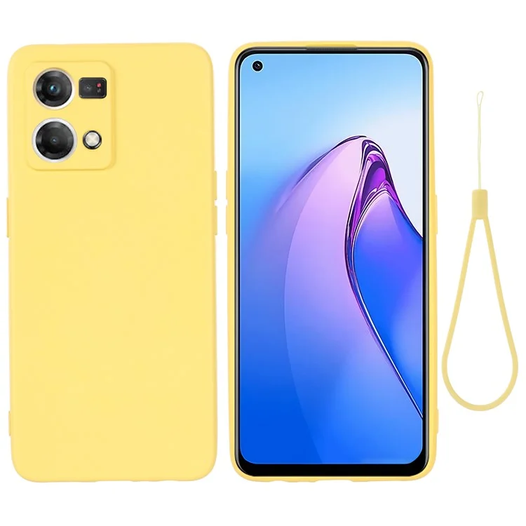 For Oppo Reno8 4G Liquid Silicone Phone Cover Soft Lining Drop-proof Case with Strap - Black-Cellmalls