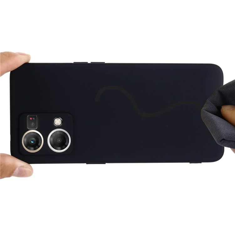 For Oppo Reno8 4G Liquid Silicone Phone Cover Soft Lining Drop-proof Case with Strap - Black-Cellmalls