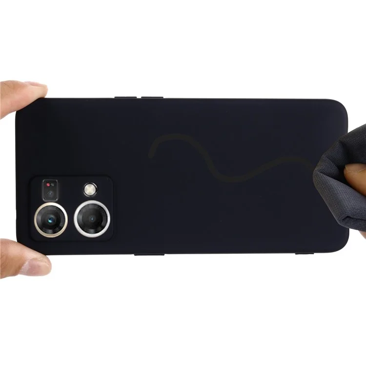 Liquid Silicone Phone Case for Oppo Reno7 4G / F21 Pro 4G, Thickening Design Soft Microfiber Lining Cushion Anti-Scratch Protective Cover - Black-Cellmalls