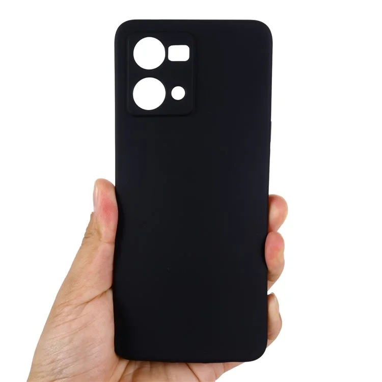 For Oppo Reno8 4G Liquid Silicone Phone Cover Soft Lining Drop-proof Case with Strap - Black-Cellmalls