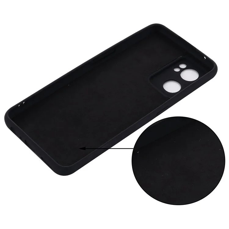 For Oppo Reno7 5G (Global)/Find X5 Lite Soft Liquid Silicone Cover Anti-Scratch Microfiber Lining Camera Protective Case with Strap - Black-Cellmalls