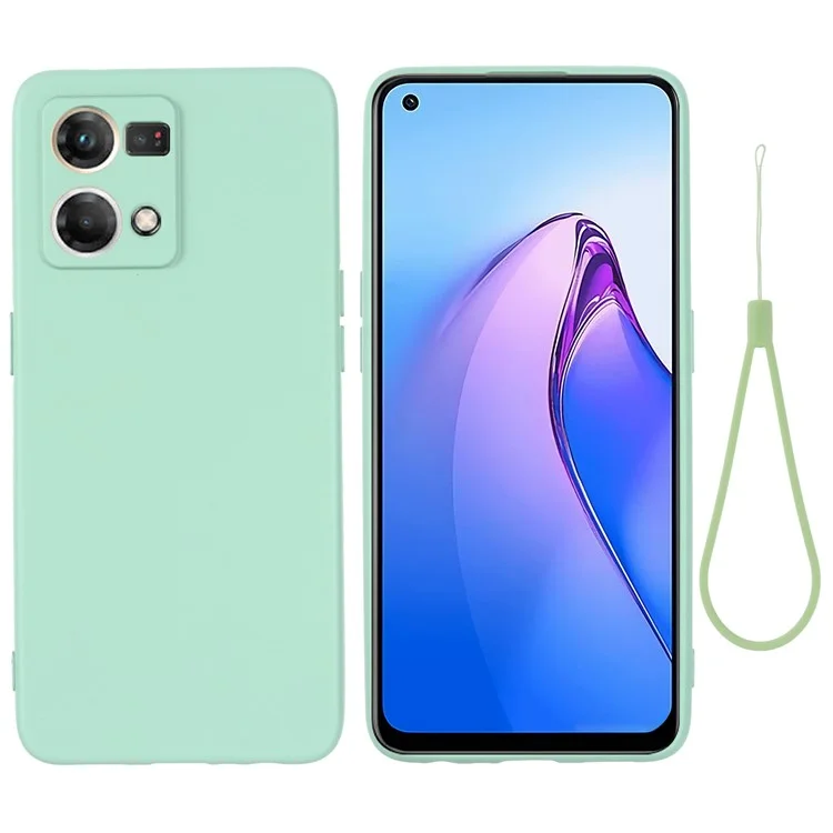 For Oppo Reno8 4G Liquid Silicone Phone Cover Soft Lining Drop-proof Case with Strap - Black-Cellmalls